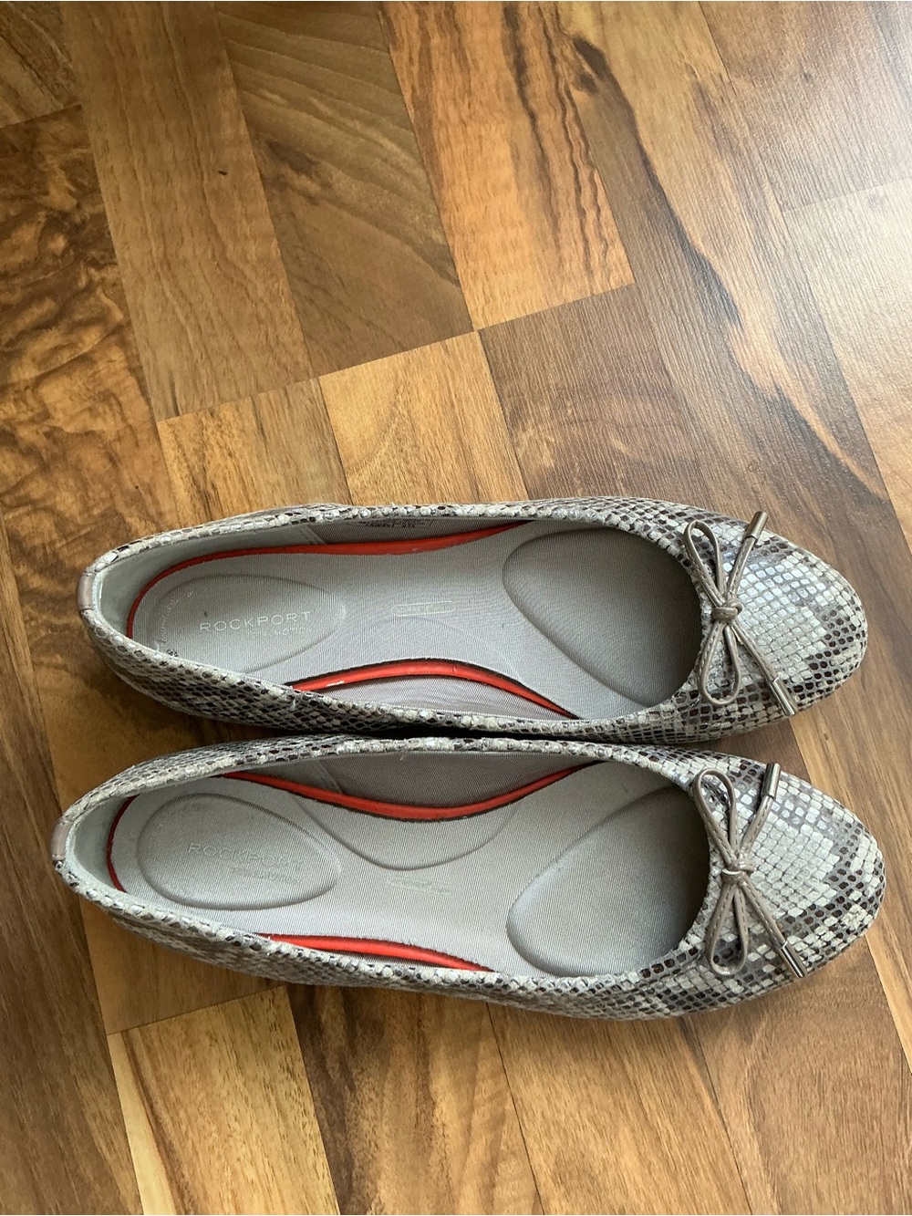 Rockport Snake-Print Ballet Flats in Taupe and Cream